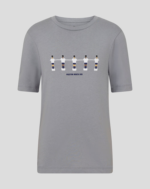 Gray Preston North End junior table football tee with five illustrated players and Preston North End text