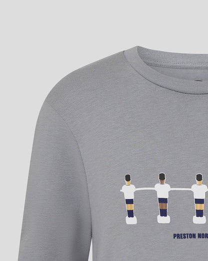 Grey Preston junior table football tee with a crew neck and a foosball players graphic across the chest.