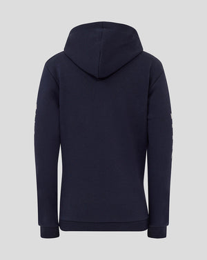 Back view of Night Sky navy Oracle Red Bull Racing Junior Heritage Hoodie with hood up.
