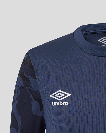 Rangers junior navy short sleeve tee with camouflage sleeves, club crest and Umbro logo on chest