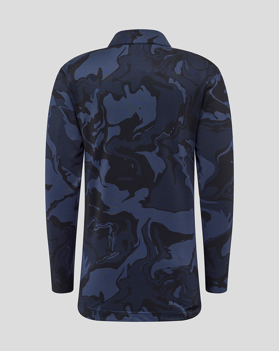Back view of navy camouflage Rangers Junior quarter-zip jacket with collar