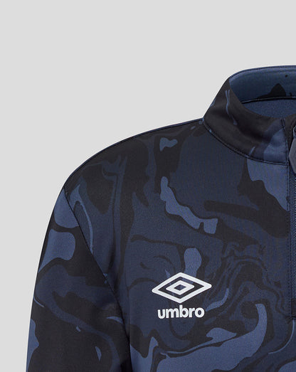 Close-up of navy camo jacket chest with Umbro logo