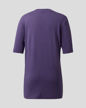 Back view of a purple Loganberry Everton FC junior T shirt with no visible logo