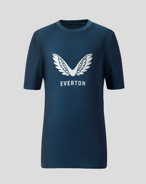 Junior Everton logo T shirt in Moonlit Ocean blue with white wing crest and EVERTON lettering