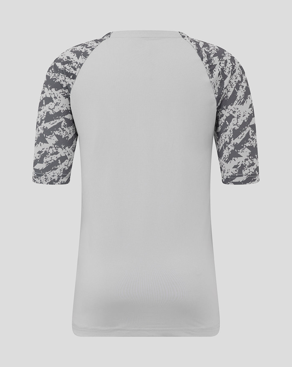 Back view of light grey body with camouflage sleeves on the Preston North End junior training T shirt
