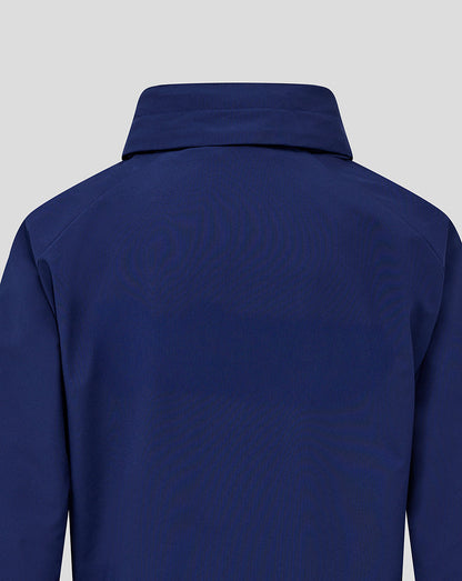 Back view of blue Preston North End training packable hooded jacket.