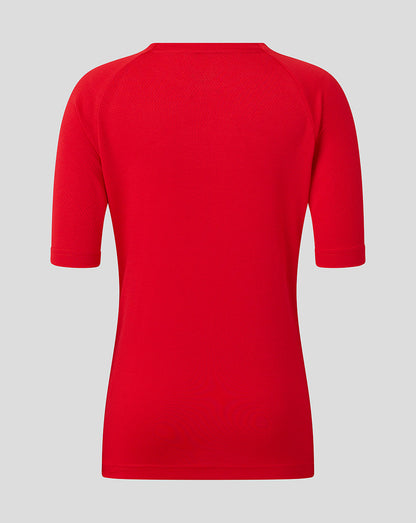 Back view of red Saracens Junior short sleeve training tee with a plain back and subtle texture