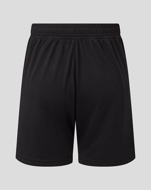 Back view of black Saracens Junior training shorts with an elasticated waistband