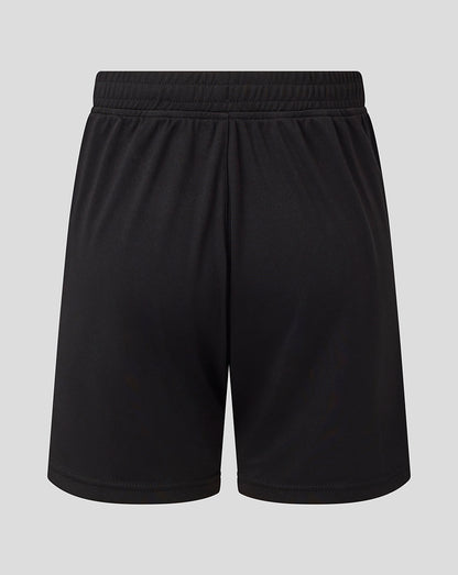 Back view of black Saracens Junior training shorts with an elasticated waistband