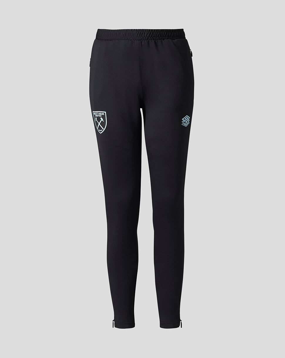 Front view of Spellbound black West Ham Junior 25/26 Pro Training Knit Pants with crest on the left thigh