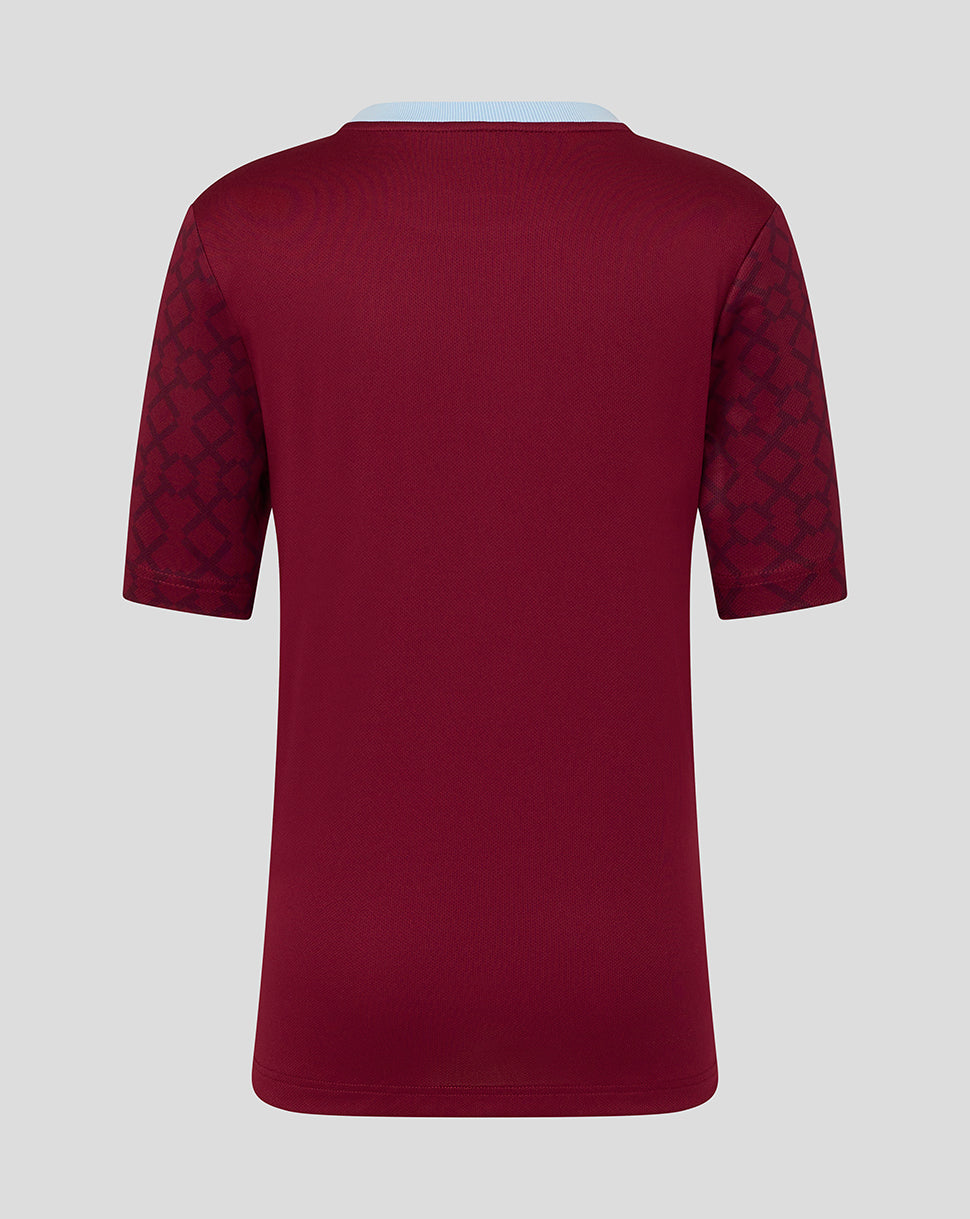 Back view of West Ham Junior Home shirt in maroon with light blue collar