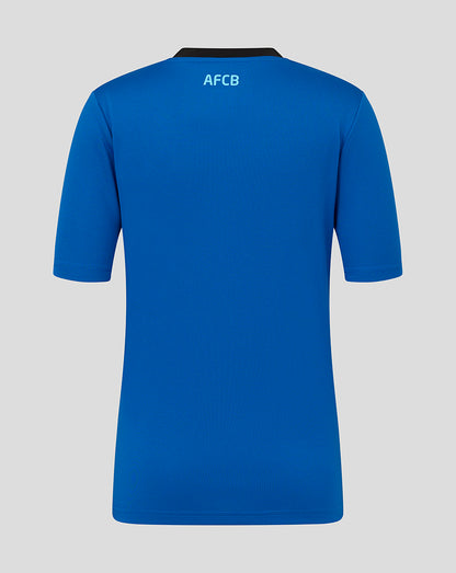 Back view of blue AFC Bournemouth junior away shirt with AFCB lettering at the neckline.
