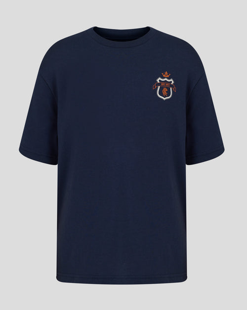 Navy Rangers junior tee with a scroll crest on the left chest