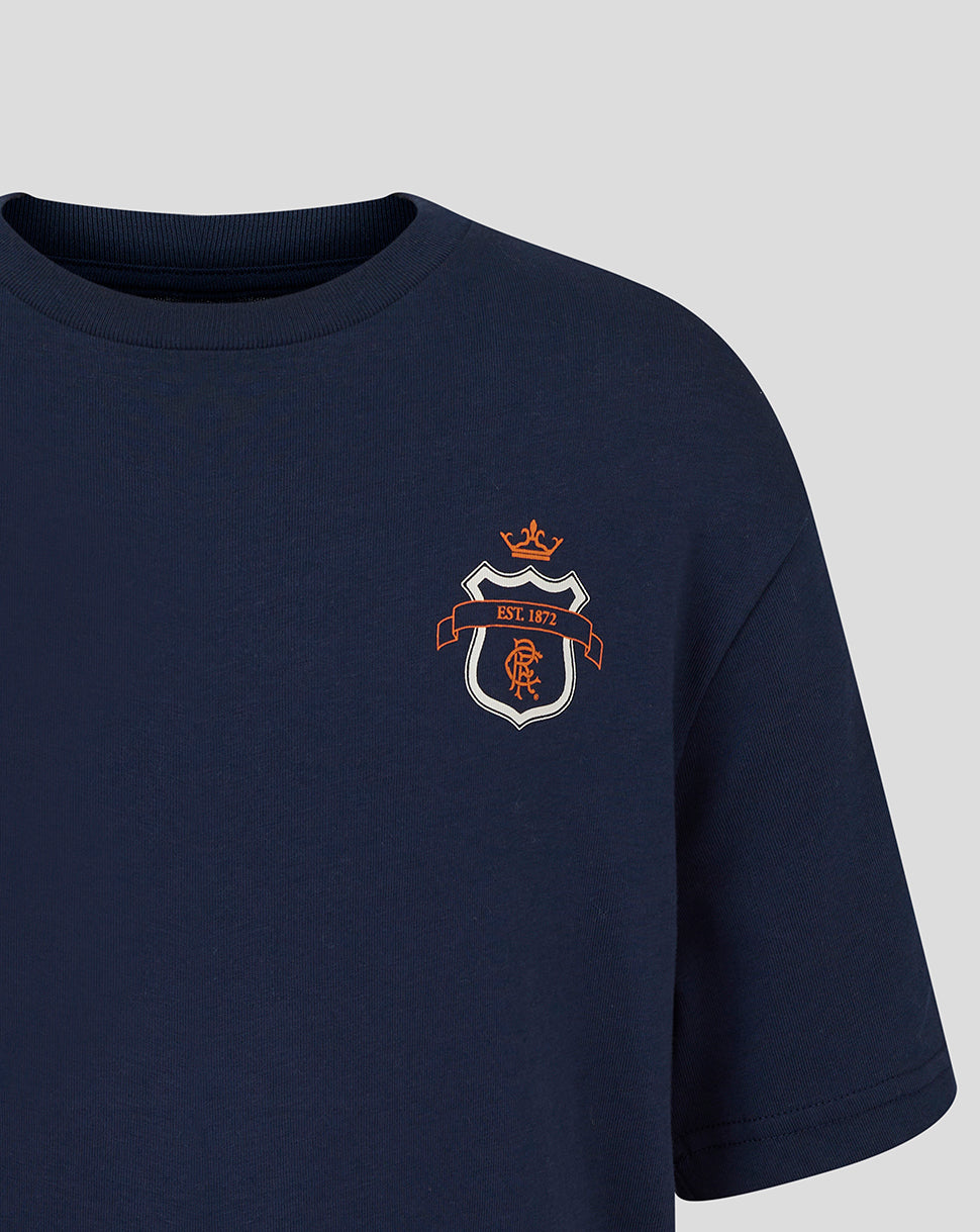Navy Rangers oversized tee close up showing the chest crest detail.