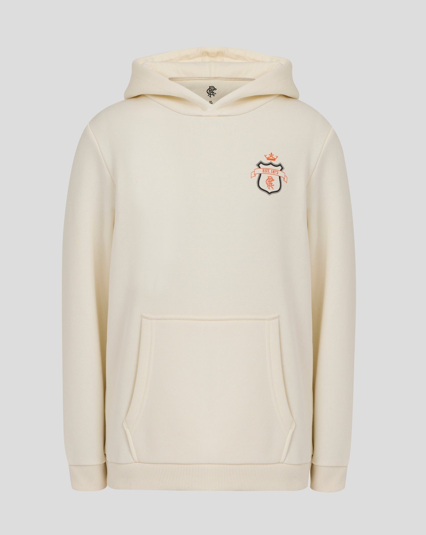 Cream Rangers hoodie with chest crest and front kangaroo pocket