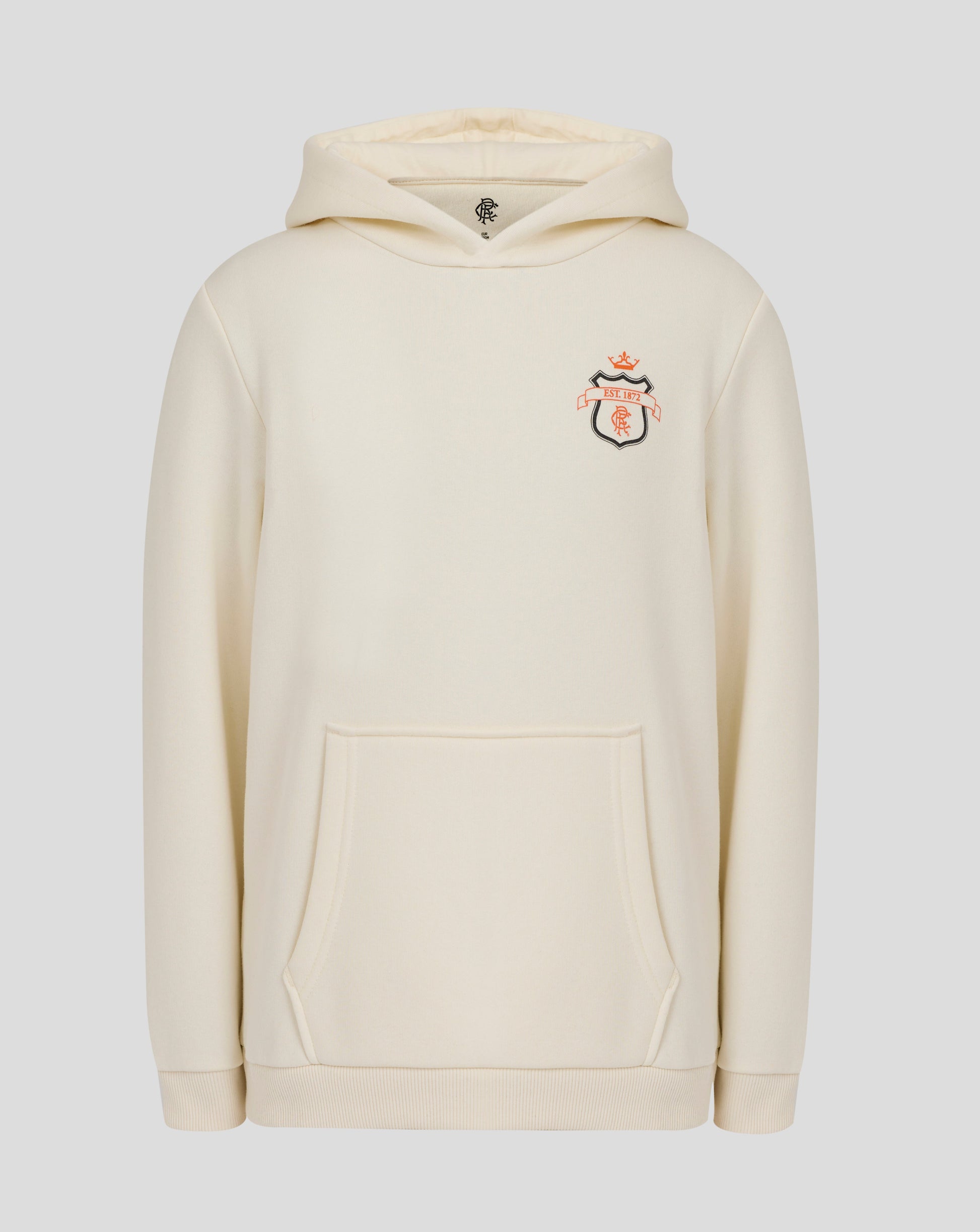 Cream Rangers hoodie with chest crest and front kangaroo pocket