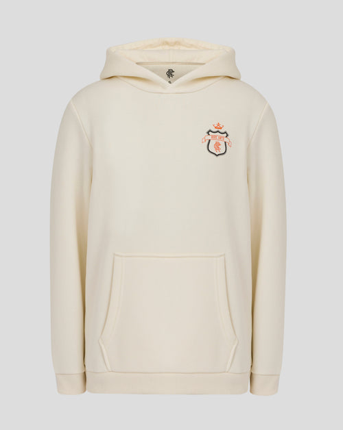 Cream Rangers hoodie with chest crest and front kangaroo pocket