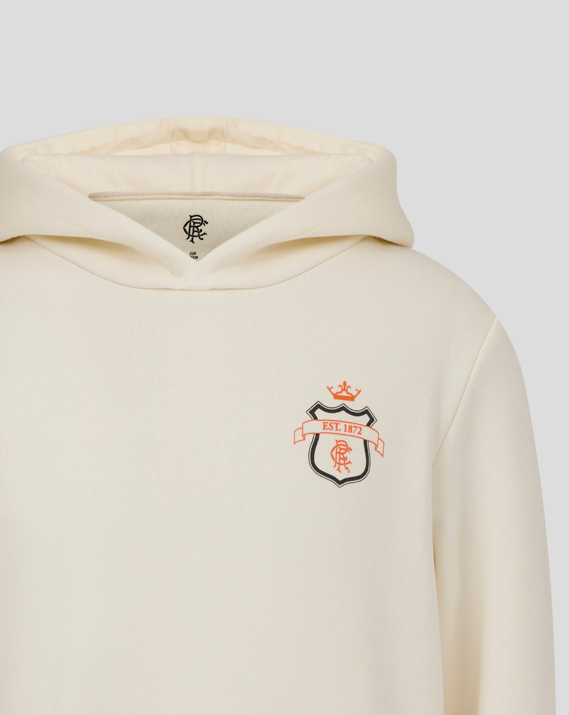 Cream Rangers hoodie featuring large crest emblem and orange banner on the chest