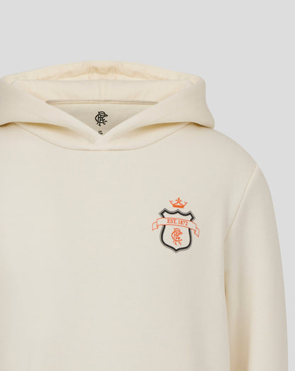 Cream Rangers hoodie featuring large crest emblem and orange banner on the chest
