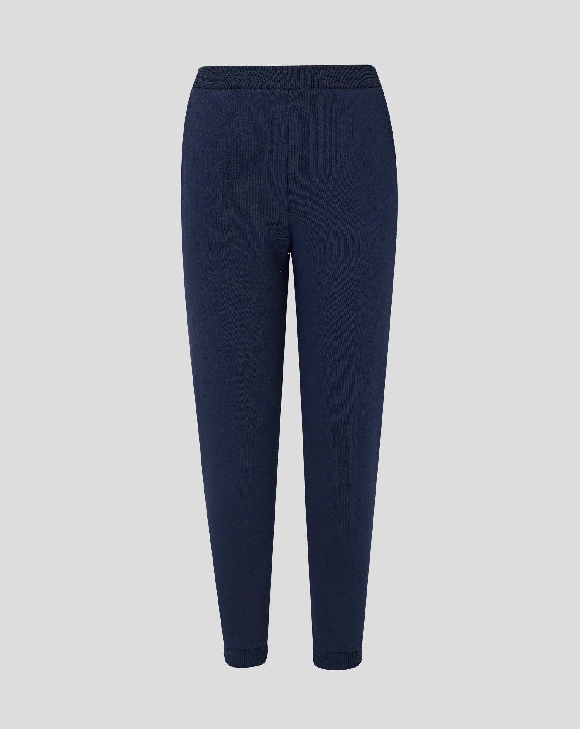 Full length navy Rangers joggers with ribbed cuffs and a crest on the left thigh