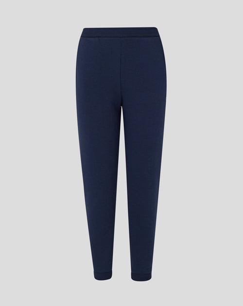 Full length navy Rangers joggers with ribbed cuffs and a crest on the left thigh