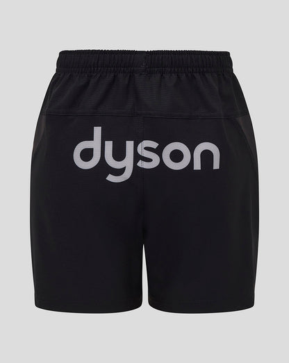 Back view of black Bath Rugby shorts with large Dyson sponsor text across the back