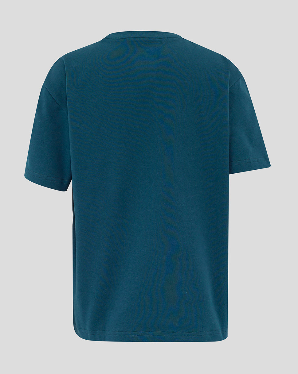 Back view of teal Reflecting Pond Junior England Rugby Travel Short Sleeve T Shirt