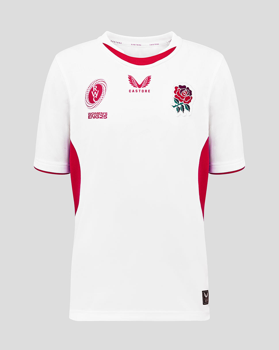 England Red Roses junior WRWC home shirt in white with red rose crest