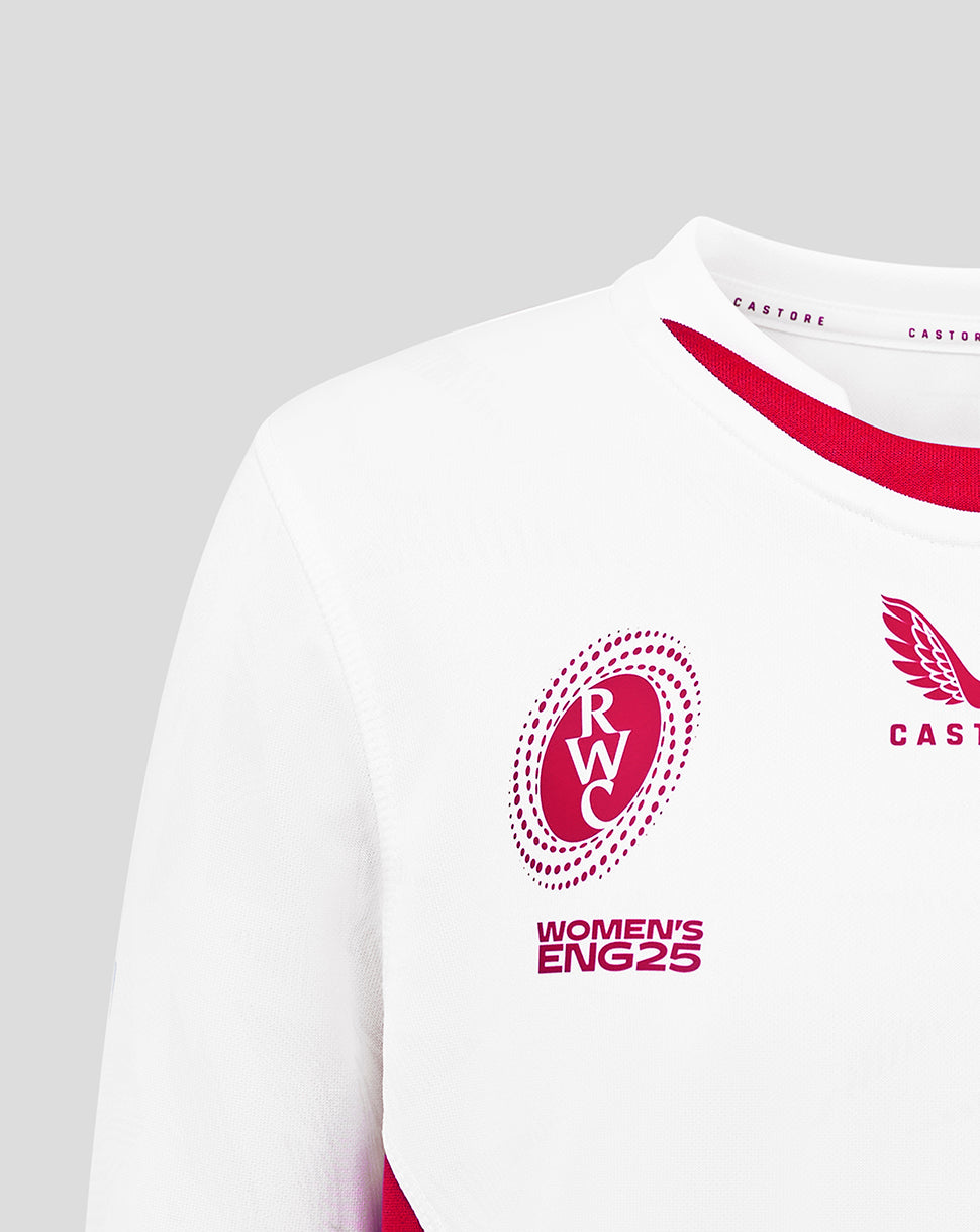White England Rugby shirt chest area with circular crest and Womens ENG25 branding.