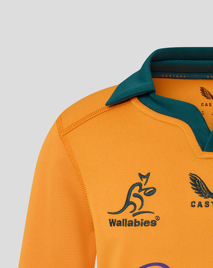 Orange sports jersey with Wallabies logo on a gray background