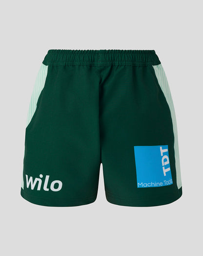 Leicester Tigers junior 25/26 Pro Away short in dark green with mint side panels and sponsor patches