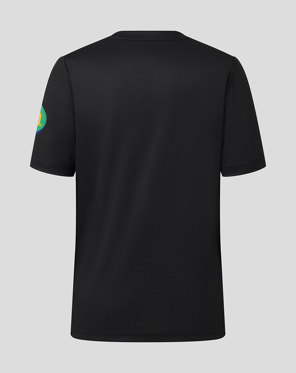 Back view of black Leicester Tigers Junior warm up T shirt