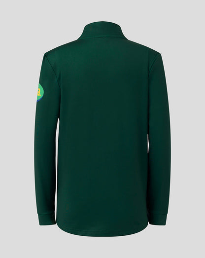 Back view of the dark green Leicester Tigers Junior training jacket showing smooth back panel.