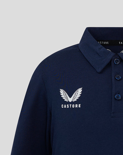 Navy short sleeve polo shirt with white Castore wing logo on the chest.