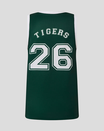 Back view of the green Tigers training vest with TIGERS lettering and the number 26 in white