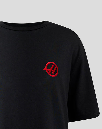 Black Haas Team Junior Monogram T-shirt with red embroidered circular monogram on the chest