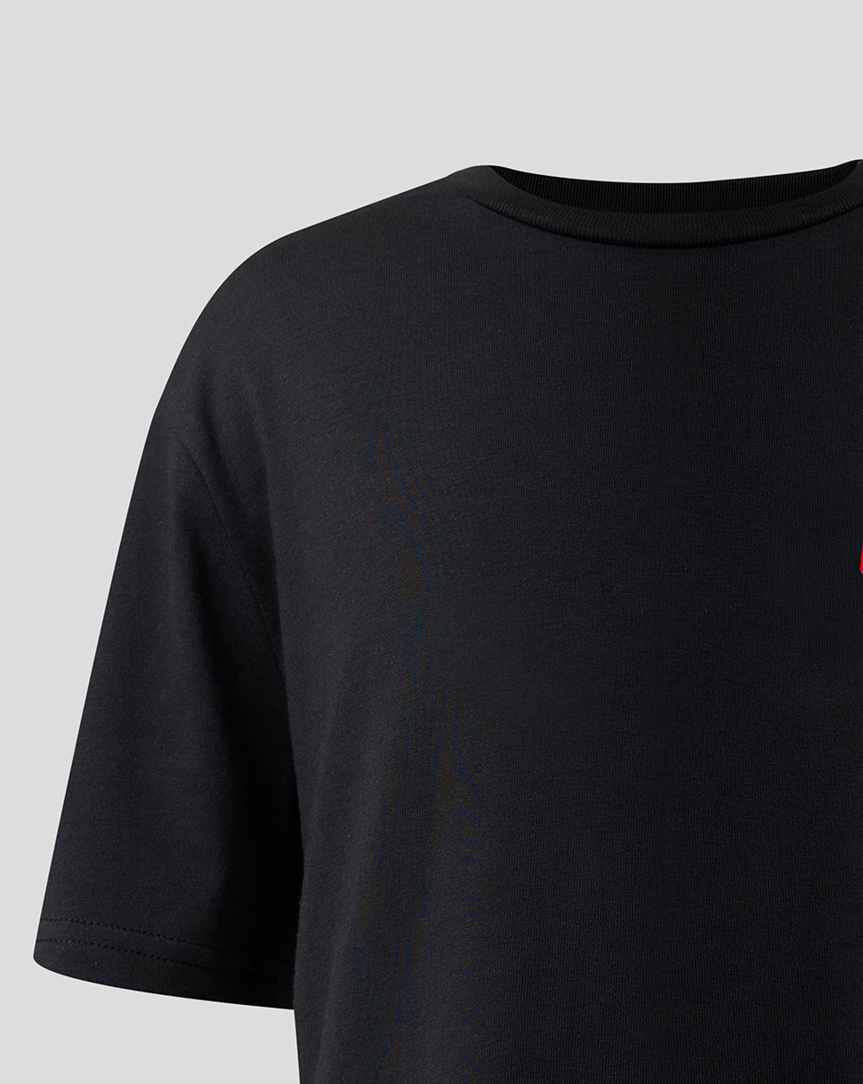 Close-up of the large red TGR Haas Team back graphic on the black T shirt