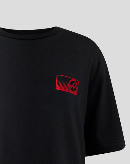 Black Haas Team Junior T shirt with red left chest logo and ribbed collar