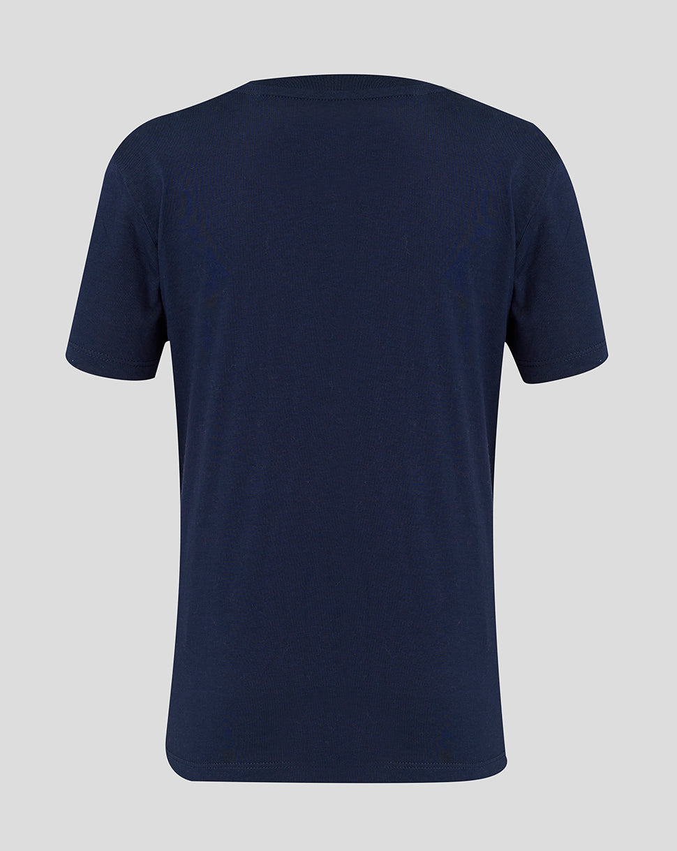 Navy Leicester Tigers junior travel cotton T shirt shown from the back