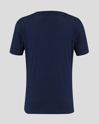 Navy Leicester Tigers junior travel cotton T shirt shown from the back