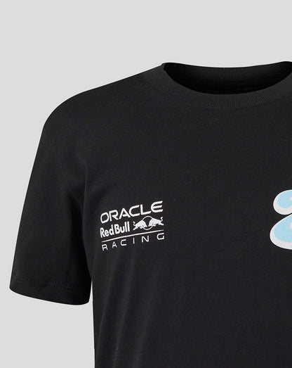 Black T-shirt featuring Oracle Red Bull Racing logo on the chest with the light blue 22 wave graphic.