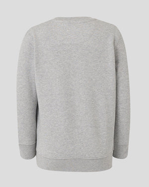 Back view of grey Leicester Tigers junior travel crewneck sweatshirt