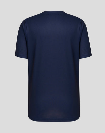 Navy blue polo shirt on a white background
