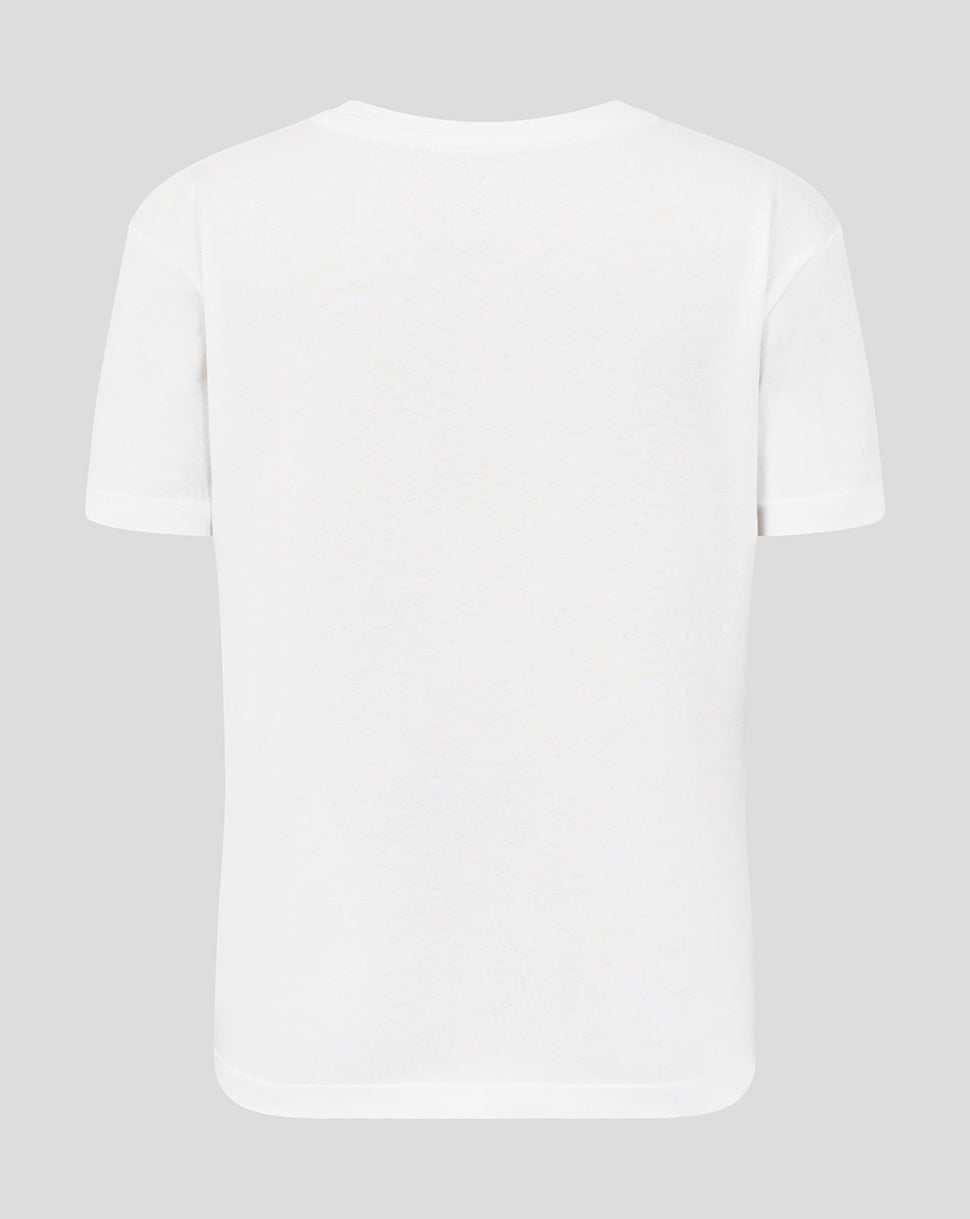 Back view of the white Leicester Tigers juniors varsity short sleeve T shirt with no front graphic