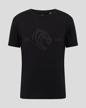 Black Leicester Tigers Junior 25/26 Varsity 1880 short sleeve T shirt with subtle logo