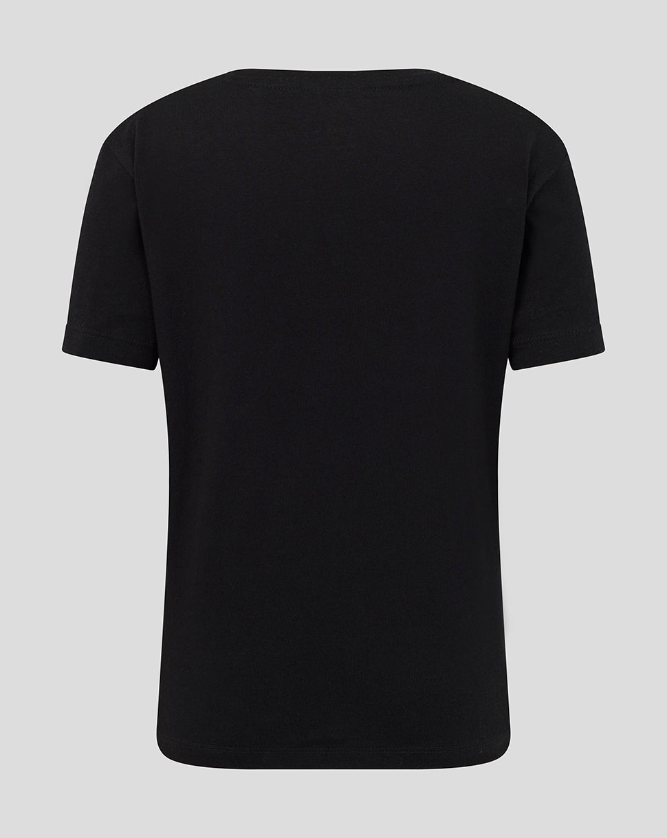 Back view of black Leicester Tigers Junior 25/26 Varsity 1880 short sleeve T shirt