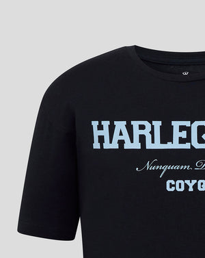 Black Harlequins Junior 25/26 Varsity T-Shirt with light blue block lettering across the chest