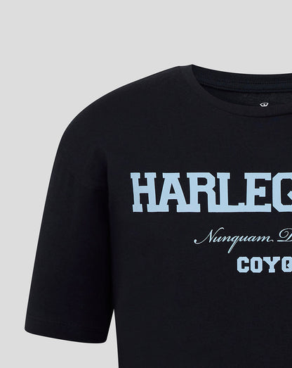 Black Harlequins Junior 25/26 Varsity T-Shirt with light blue block lettering across the chest