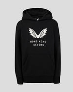 Black hoodie featuring white wing logo and Hong Kong Sevens branding on the chest