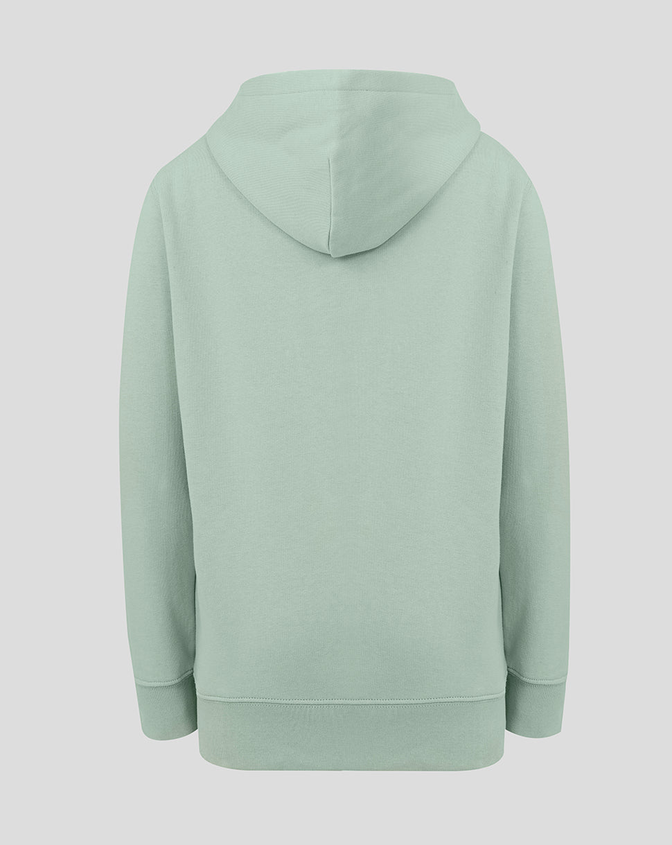 Back view of Aloe colored Hong Kong China Rugby Junior 2026 HK7s Big Wing Hoodie for kids.